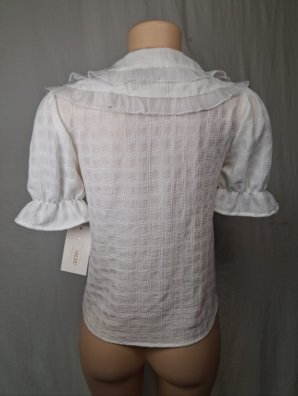 Cocoblue New Women's White Ruffled Collar Button-Front Top - Picture 4 of 15